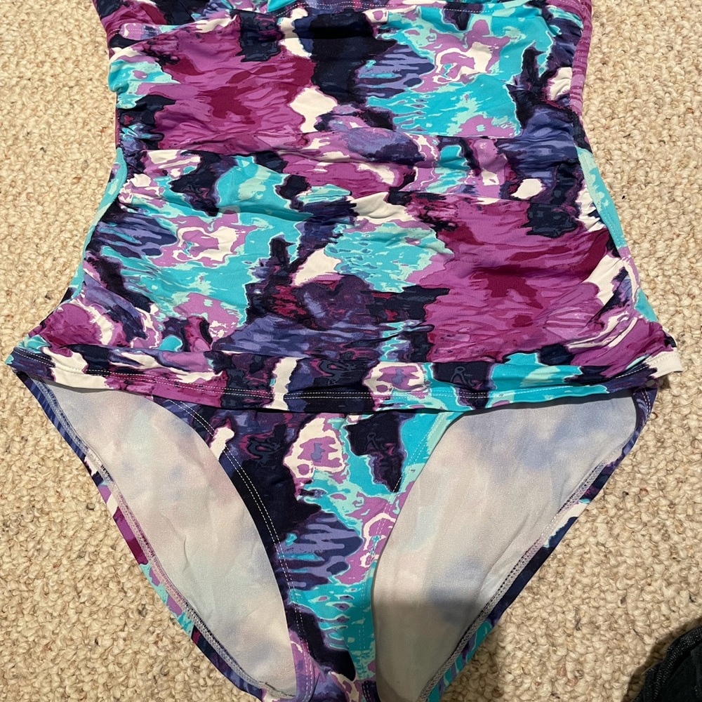 Tommy Bahama Purple Turquoise Navy Floral One-Piece Swimsuit - Picture 3 of 7